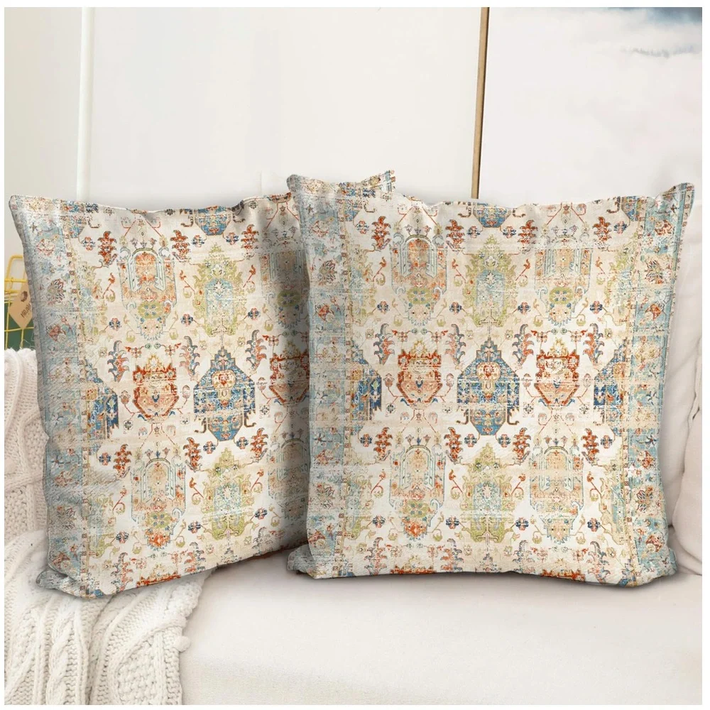 Boho Geometric Floral Soft Pillow Covers SQUARE 20x20” (2-pack)